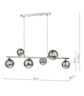 Spiral 6 Light Bar Ceiling Pendant Polished Chrome and Smoked Glass-2