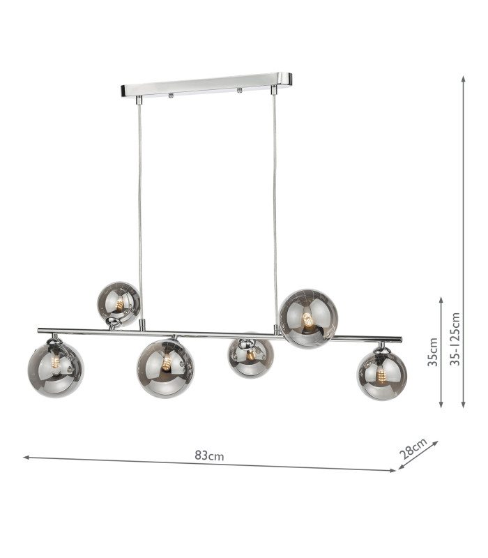Spiral 6 Light Bar Ceiling Pendant Polished Chrome and Smoked Glass-2