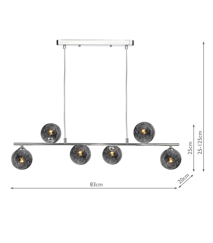 Spiral 6 Light Bar Ceiling Pendant Polished Chrome With Black Confetti Glass-2