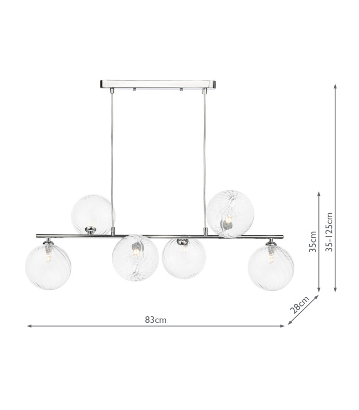 Spiral 6 Light Bar Ceiling Pendant Polished Chrome With Closed Glass-2