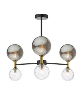 Takara 6 Light Semi-Flush Matt Black and Twisted Glass