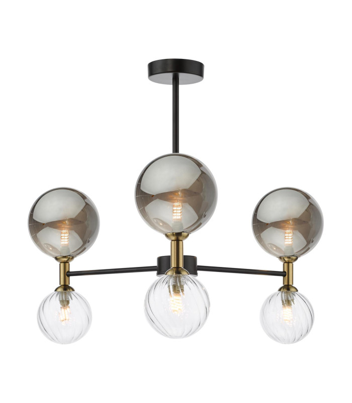 Takara 6 Light Semi-Flush Matt Black and Twisted Glass