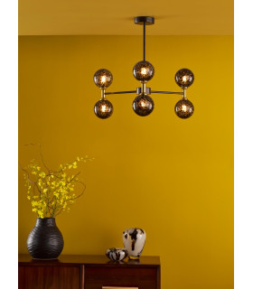 Takara 6 Light Semi-Flush Matt Black and Bronze With Black Confetti Glass-2