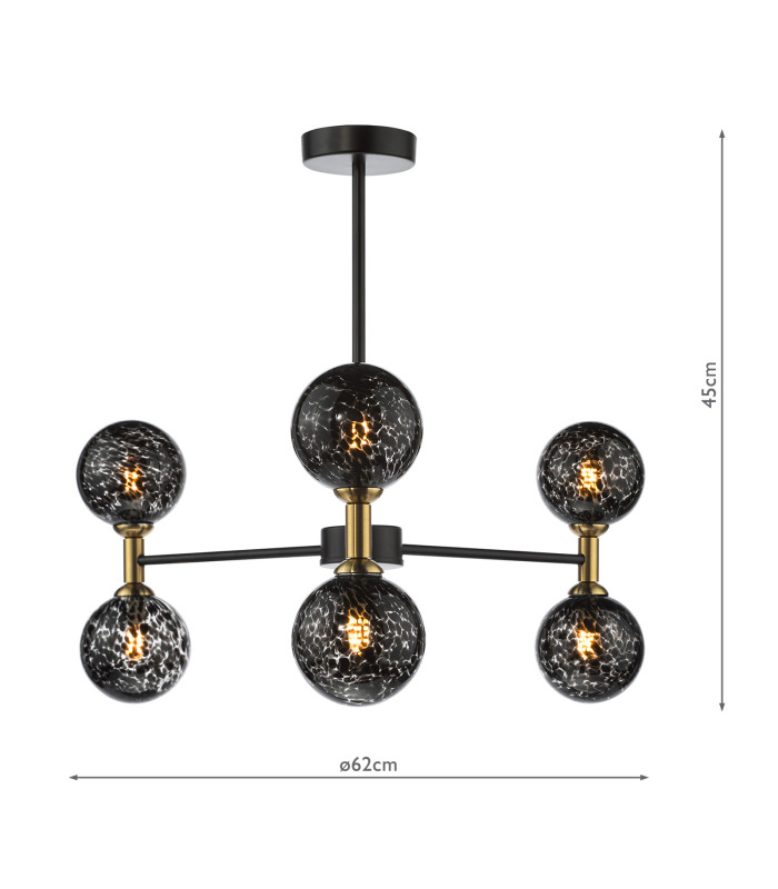 Takara 6 Light Semi-Flush Matt Black and Bronze With Black Confetti Glass-6