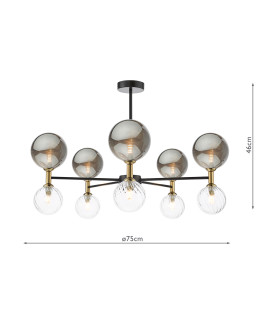Takara 10 Light Semi-Flush Black With Twisted & Smoked Glass-2