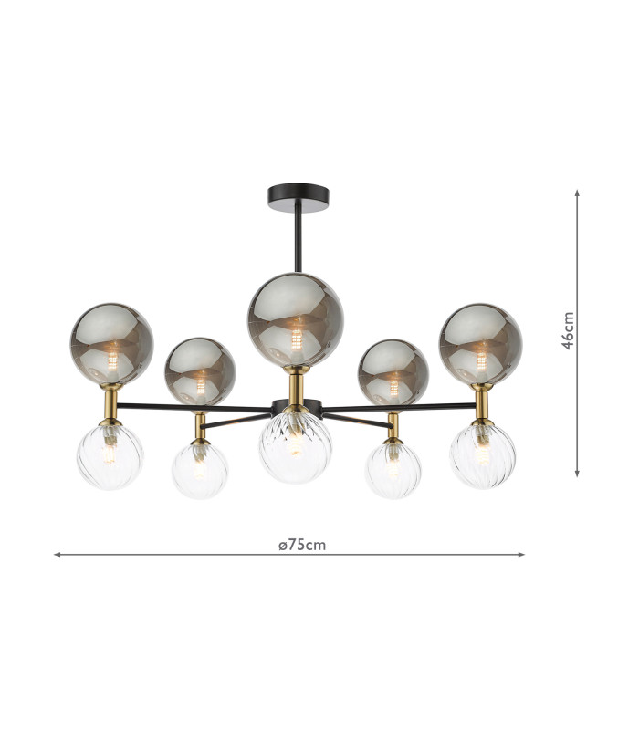 Takara 10 Light Semi-Flush Black With Twisted & Smoked Glass-2