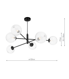 Vignette 6 Light Ceiling Pendant Matt Black With Closed Glass-2