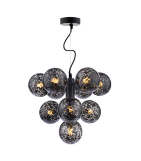 Vine 10 Light Ceiling Pendant Satin Black With Black Confetti Glass-1