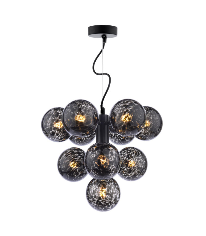 Vine 10 Light Ceiling Pendant Satin Black With Black Confetti Glass-1