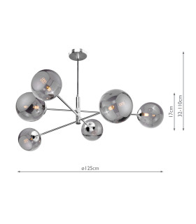 Vignette 6 Light Ceiling Pendant Polished Chrome With Smoked Glass-2