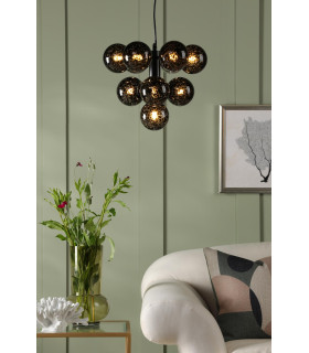 Vine 10 Light Ceiling Pendant Satin Black With Black Confetti Glass-2