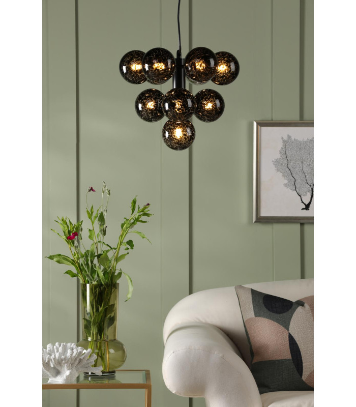 Vine 10 Light Ceiling Pendant Satin Black With Black Confetti Glass-2