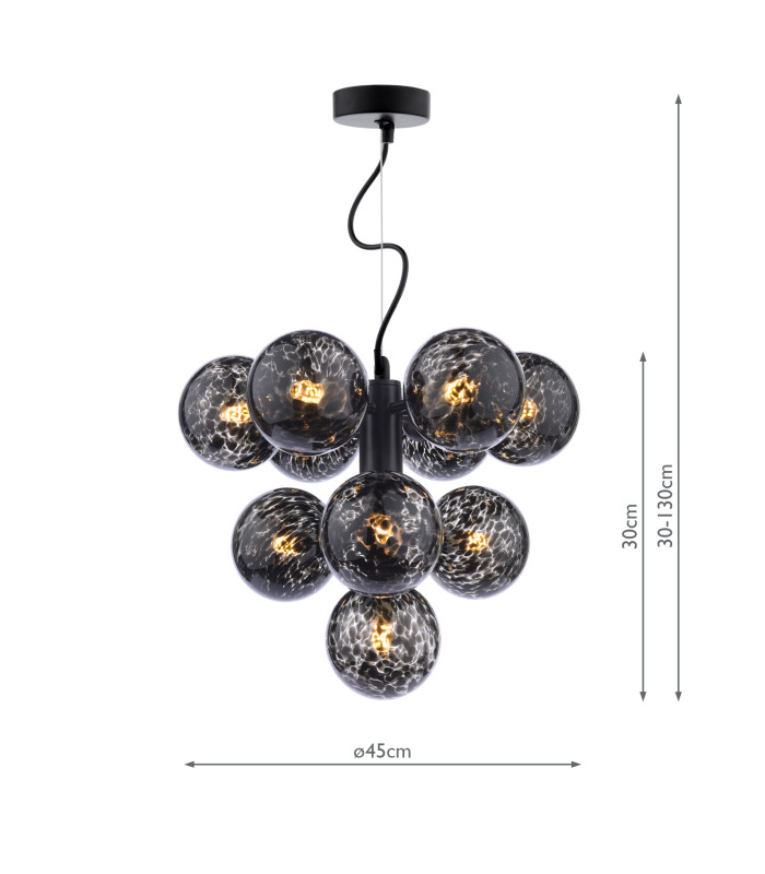 Vine 10 Light Ceiling Pendant Satin Black With Black Confetti Glass-6