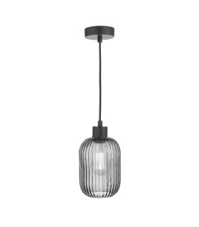Sawyer Ceiling Pendant Matt Black and Smoked Ribbed Glass