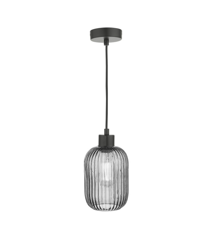 Sawyer Ceiling Pendant Matt Black and Smoked Ribbed Glass
