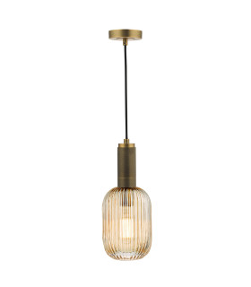 Sawyer Ceiling Pendant Natural Brass and Champagne Ribbed Glass