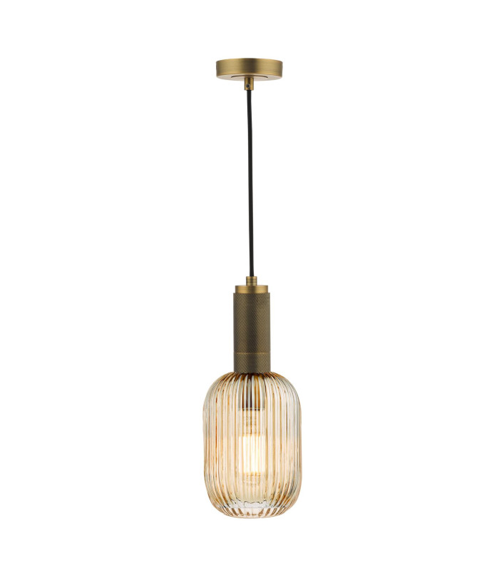 Sawyer Ceiling Pendant Natural Brass and Champagne Ribbed Glass