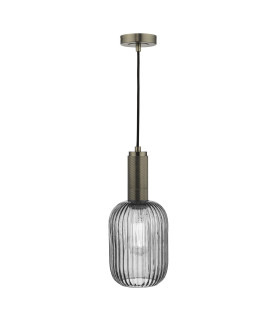 Sawyer Ceiling Pendant Antique Chrome and Smoked Ribbed Glass