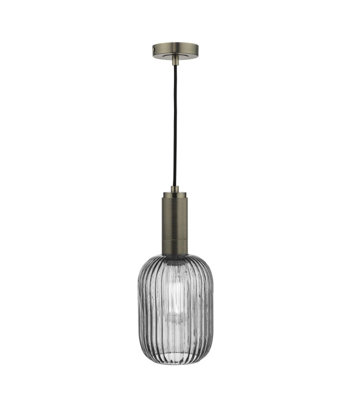 Sawyer Ceiling Pendant Antique Chrome and Smoked Ribbed Glass