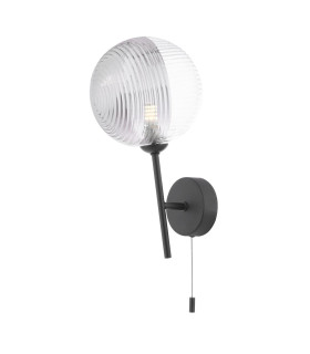 Cohen Wall Light Matt Black With Smoked/Clear Ribbed Glass-1