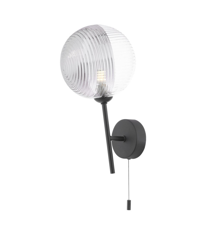 Cohen Wall Light Matt Black With Smoked/Clear Ribbed Glass-1