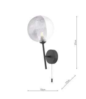 Cohen Wall Light Matt Black With Smoked/Clear Ribbed Glass-2