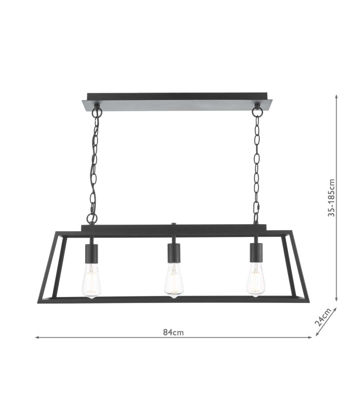 Claudia 3 Light Bar Ceiling Pendant Matt Black-5