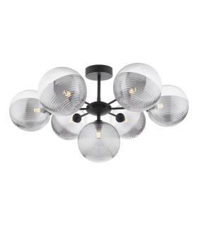 Cohen 7 Light Ceiling Pendant Matt Black With Smoked/Clear Ribbed Glass-1