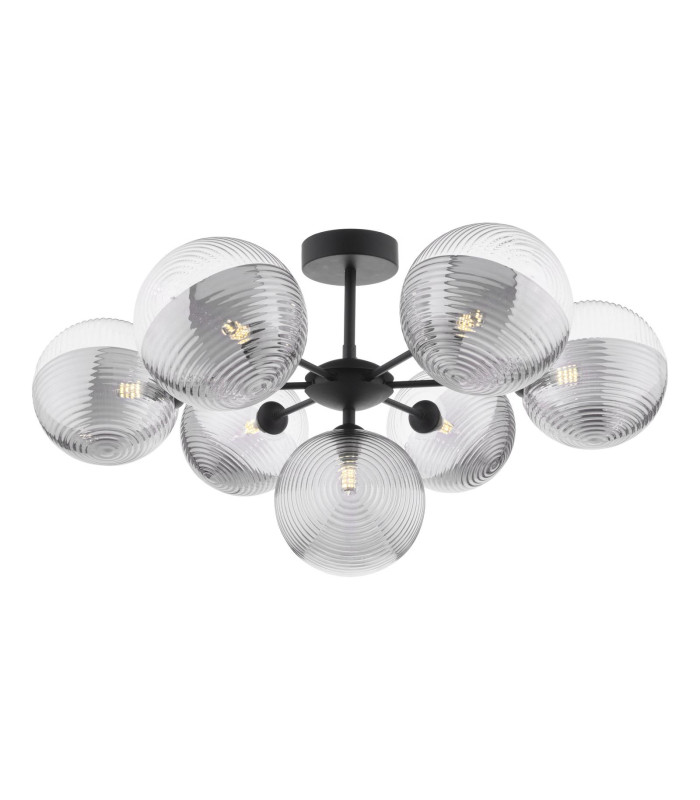Cohen 7 Light Ceiling Pendant Matt Black With Smoked/Clear Ribbed Glass-1