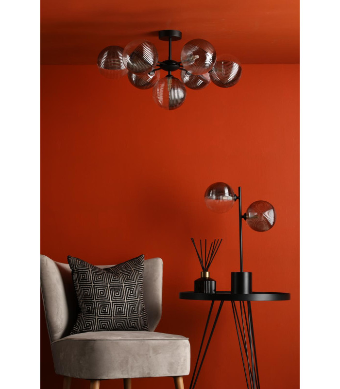 Cohen 7 Light Ceiling Pendant Matt Black With Smoked/Clear Ribbed Glass-3