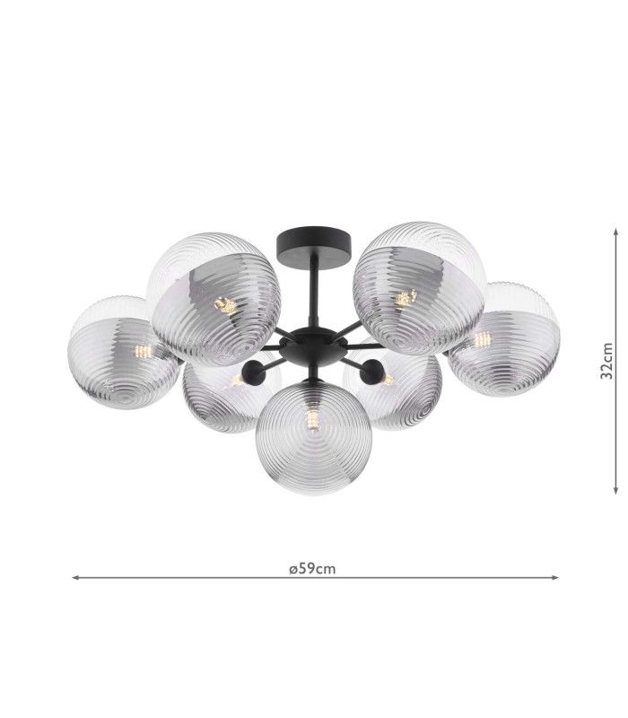 Cohen 7 Light Ceiling Pendant Matt Black With Smoked/Clear Ribbed Glass-4