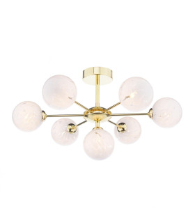 Cohen 7 Light Semi Flush Ceiling Polished Gold With White Confetti Glass-1