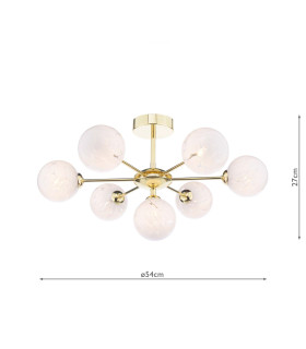 Cohen 7 Light Semi Flush Ceiling Polished Gold With White Confetti Glass-2