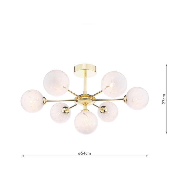 Cohen 7 Light Semi Flush Ceiling Polished Gold With White Confetti Glass-2