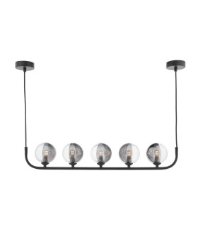 Cradle 5 Light Bar Ceiling Pendant Matt Black With Smoked/Clear Ribbed Glass-1