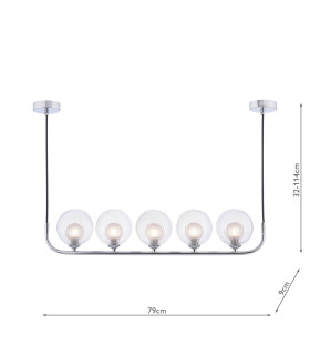 Cradle 5 Light Bar Ceiling Pendant Polished Chrome With Clear/Opal Glass-2