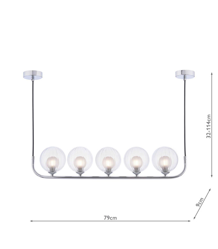 Cradle 5 Light Bar Ceiling Pendant Polished Chrome With Clear/Opal Glass-2