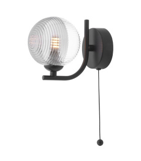 Cradle Wall Light Matt Black With Smoked/Clear Ribbed Glass-1