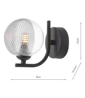 Cradle Wall Light Matt Black With Smoked/Clear Ribbed Glass-2