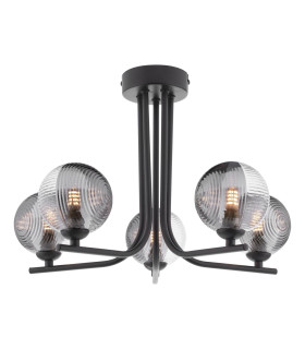Cradle 5 Light Semi Flush Ceiling Matt Black With Smoked/Clear Ribbed Glass-1