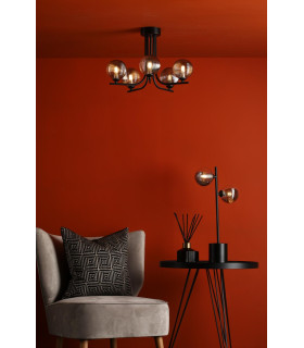 Cradle 5 Light Semi Flush Ceiling Matt Black With Smoked/Clear Ribbed Glass-2