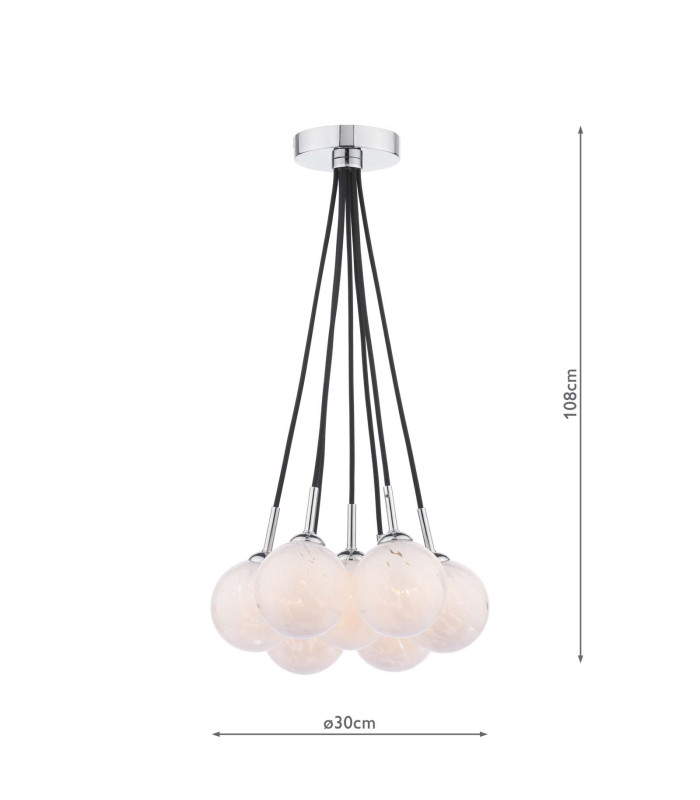 Elpis 7 Light Cluster Ceiling Pendant Polished Chrome With White Confetti Glass-2