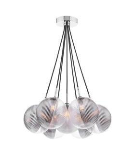 Elpis 7 Light Cluster Ceiling Pendant Polished Chrome With Smoked/Clear Ribbed Glass-1