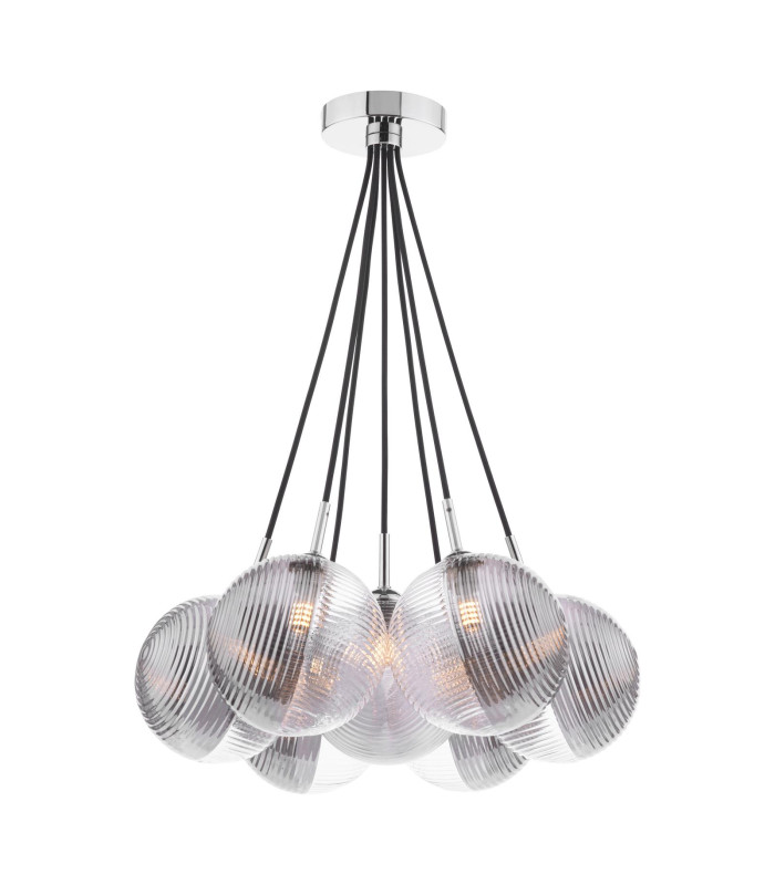 Elpis 7 Light Cluster Ceiling Pendant Polished Chrome With Smoked/Clear Ribbed Glass-1
