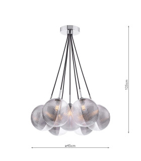 Elpis 7 Light Cluster Ceiling Pendant Polished Chrome With Smoked/Clear Ribbed Glass-2