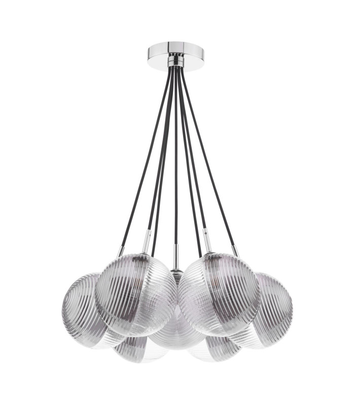 Elpis 7 Light Cluster Ceiling Pendant Polished Chrome With Smoked/Clear Ribbed Glass-3