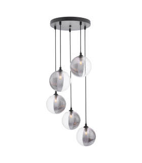 Federico 5 Light Cluster Ceiling Pendant Matt Black With Smoked/Clear Ribbed Glass-1