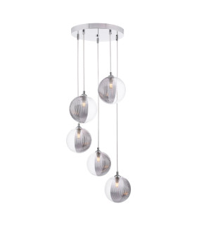 Federico 5 Light Cluster Ceiling Pendant Polished Chrome With Smoked/Clear Ribbed Glass-1