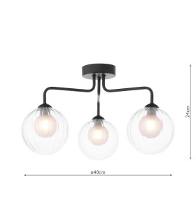 Feya 3 Light Semi Flush Ceiling Matt Black With Clear/Opal Glass-2