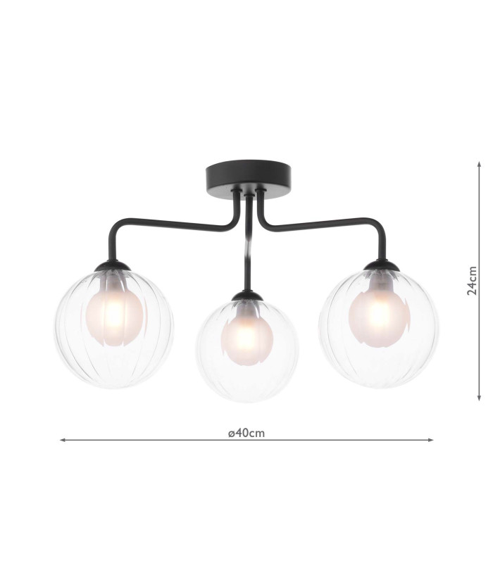 Feya 3 Light Semi Flush Ceiling Matt Black With Clear/Opal Glass-2